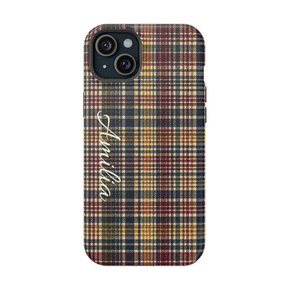 Plaid Magnetic Impact Phone Case — Personalized Script Name