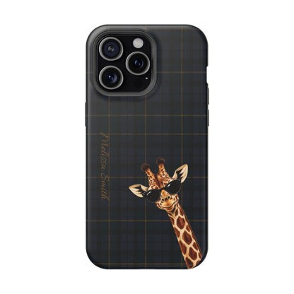 Personalized Giraffe Phone Case —Tartan Print Magnetic Impact-Resistant