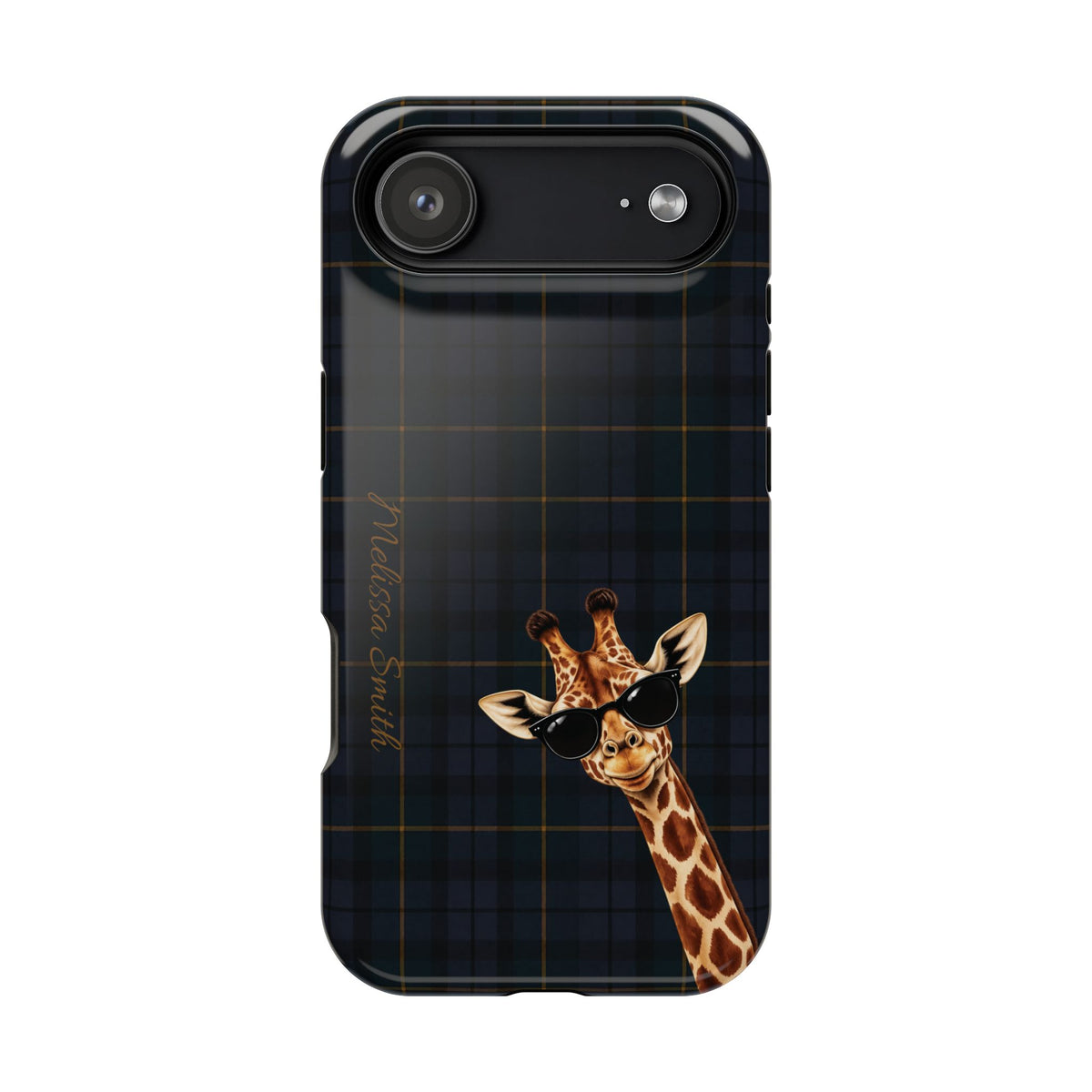 Personalized Giraffe Phone Case —Tartan Print Magnetic Impact-Resistant