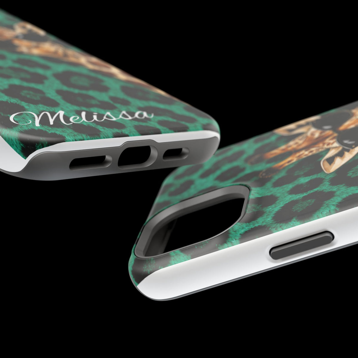 Personalized Giraffe Phone Case — Green Leopard Print Magnetic Impact-Resistant