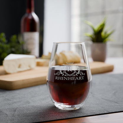 Engraved Monogram Crest Stemless Wine Glass — 11.5 oz Personalized Gift