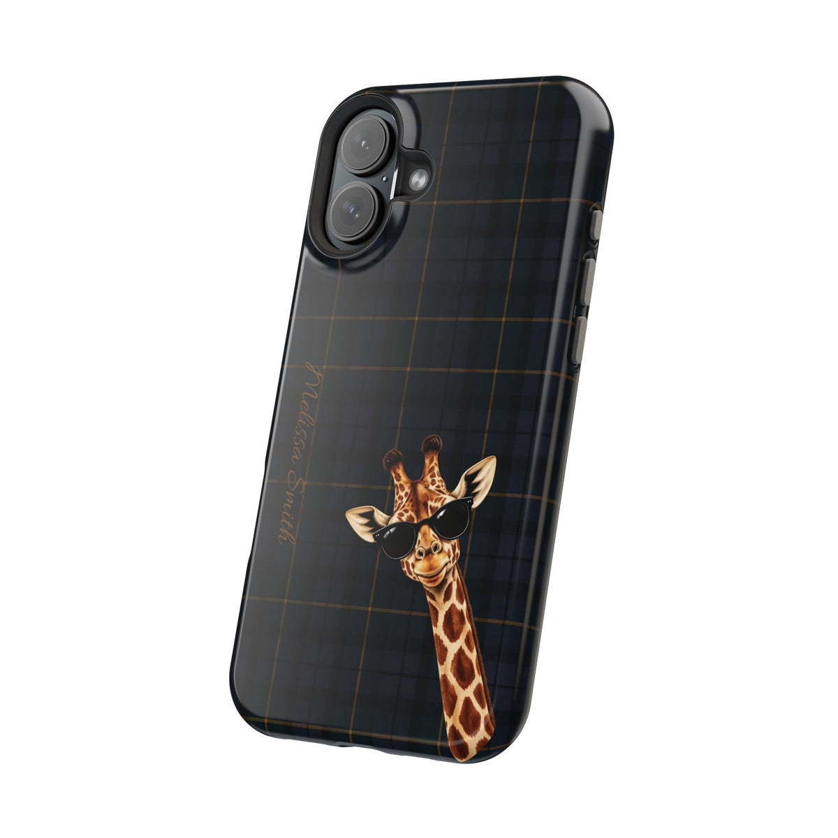 Personalized Giraffe Phone Case —Tartan Print Magnetic Impact-Resistant