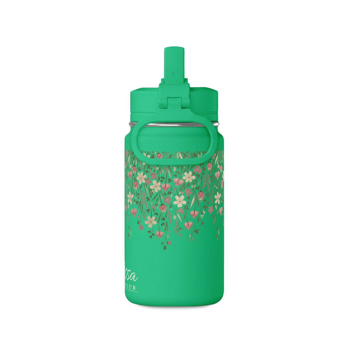 14oz Mini Water Bottle — Pink Floral Straw Bottle (Hydro Peak)