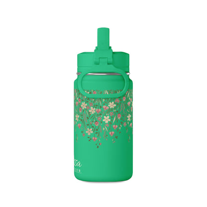 14oz Mini Water Bottle — Pink Floral Straw Bottle (Hydro Peak)