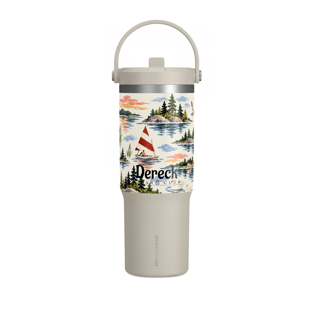 32oz Travel Tumbler — Lakeside Camping & Sailing Watercolor Design