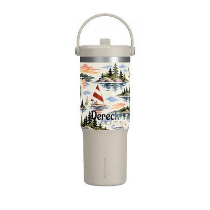 32oz Travel Tumbler — Lakeside Camping & Sailing Watercolor Design