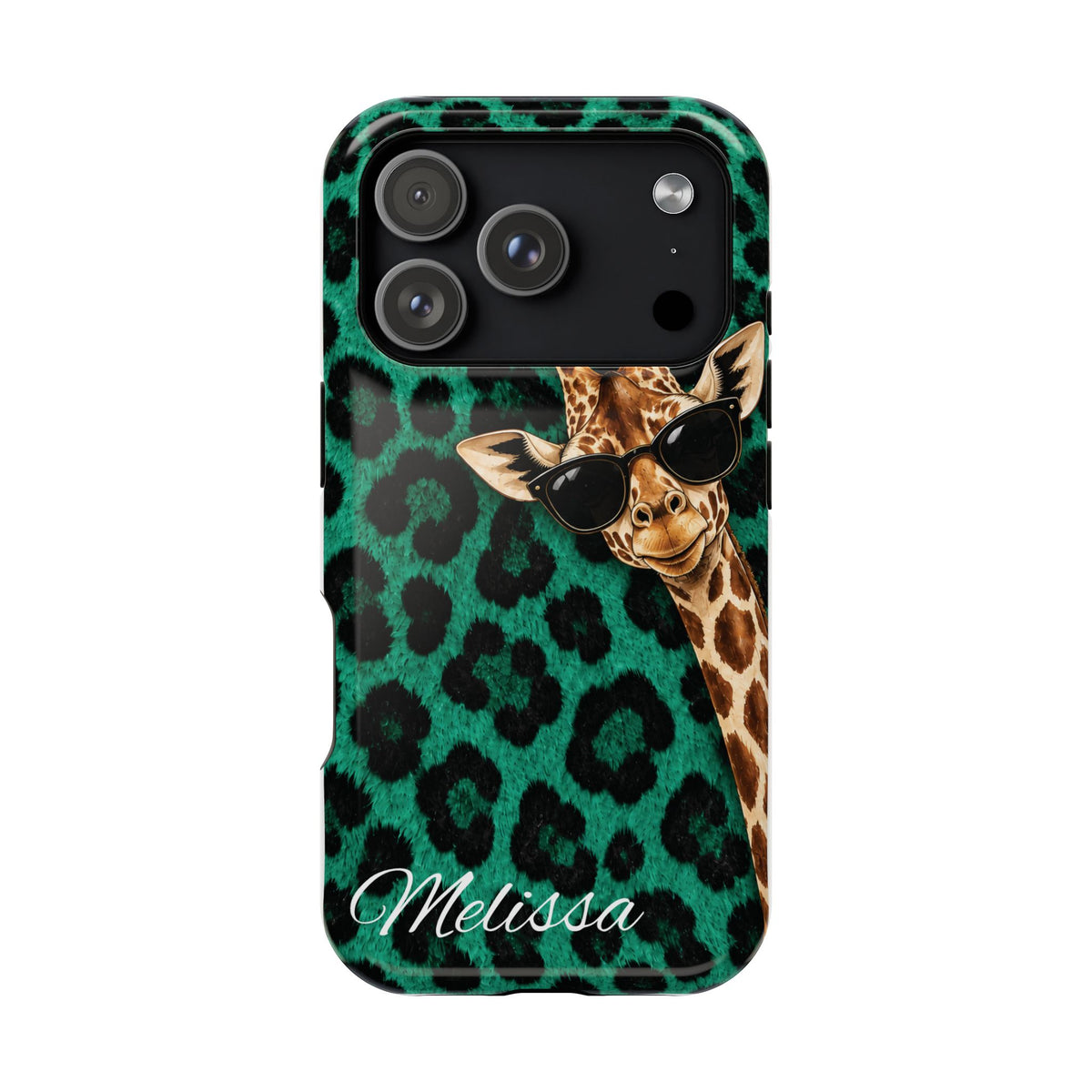 Personalized Giraffe Phone Case — Green Leopard Print Magnetic Impact-Resistant