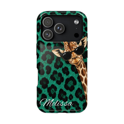 Personalized Giraffe Phone Case — Green Leopard Print Magnetic Impact-Resistant
