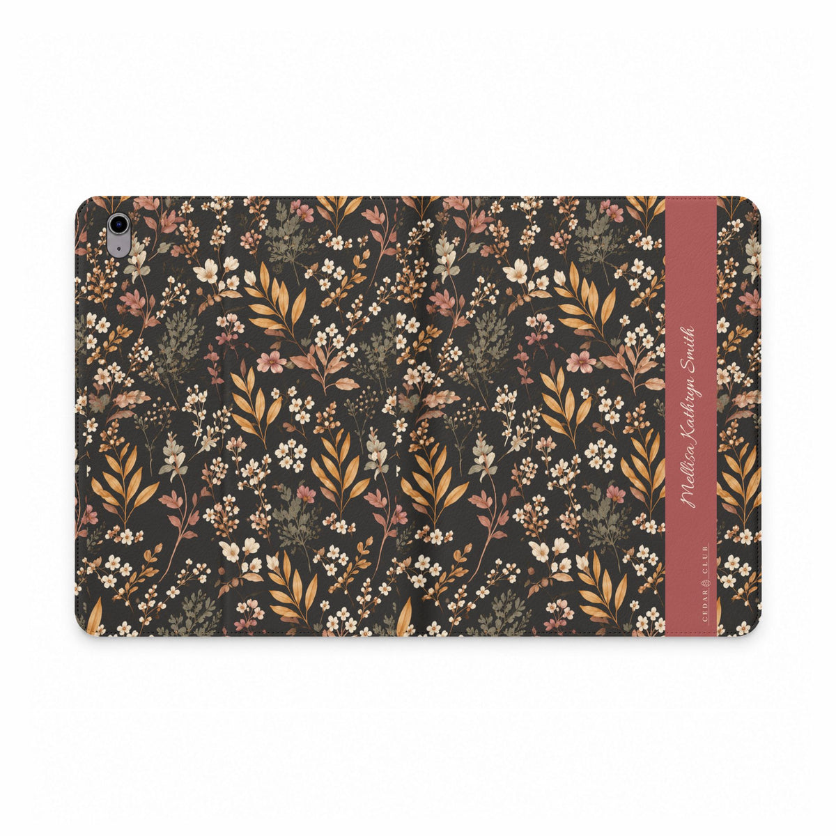 Floral Vintage Tablet Folio Case — Autumn Wildflower Pattern with Personalized Name Stripe