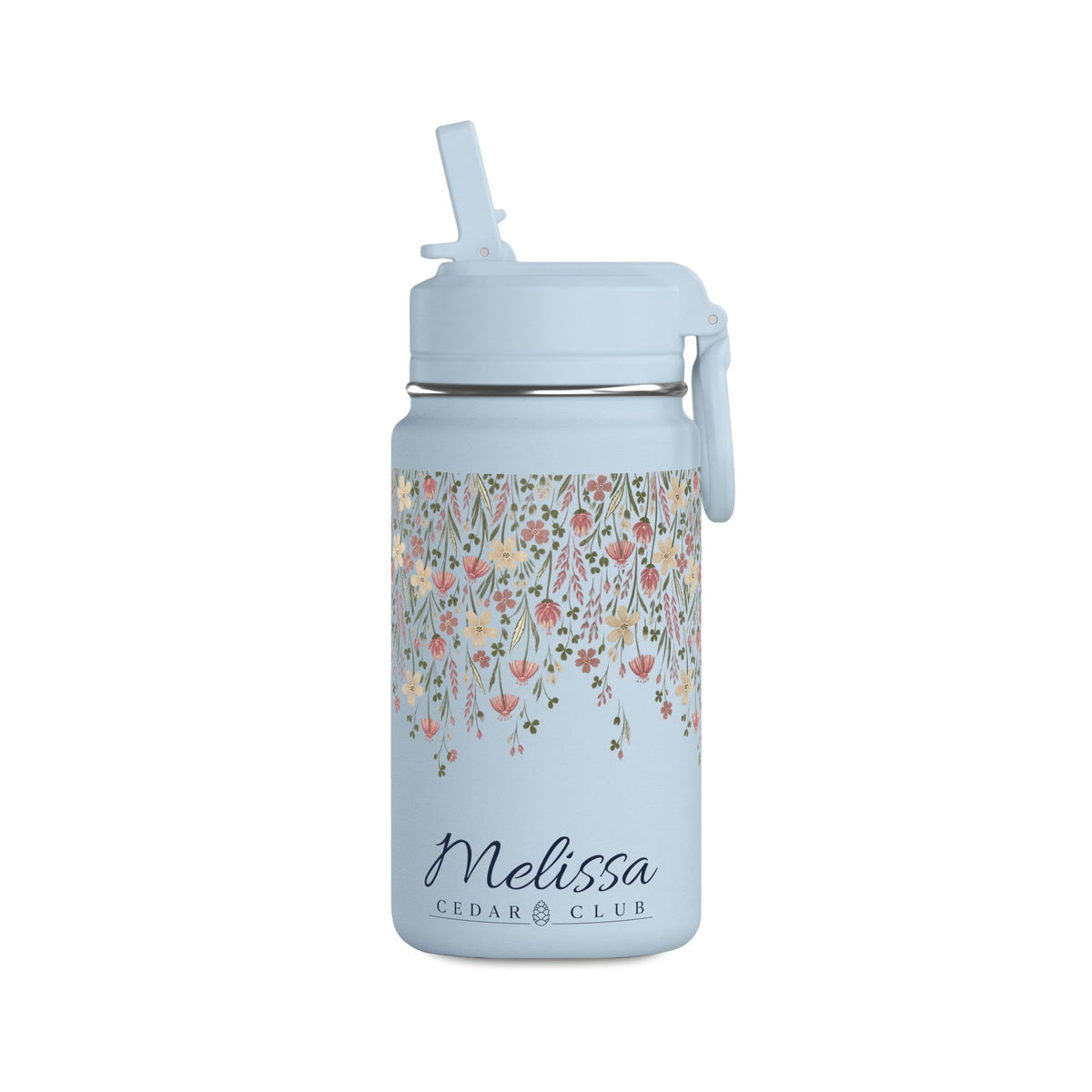 14oz Mini Water Bottle — Pink Floral Straw Bottle (Hydro Peak)