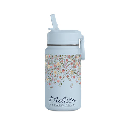 14oz Mini Water Bottle — Pink Floral Straw Bottle (Hydro Peak)