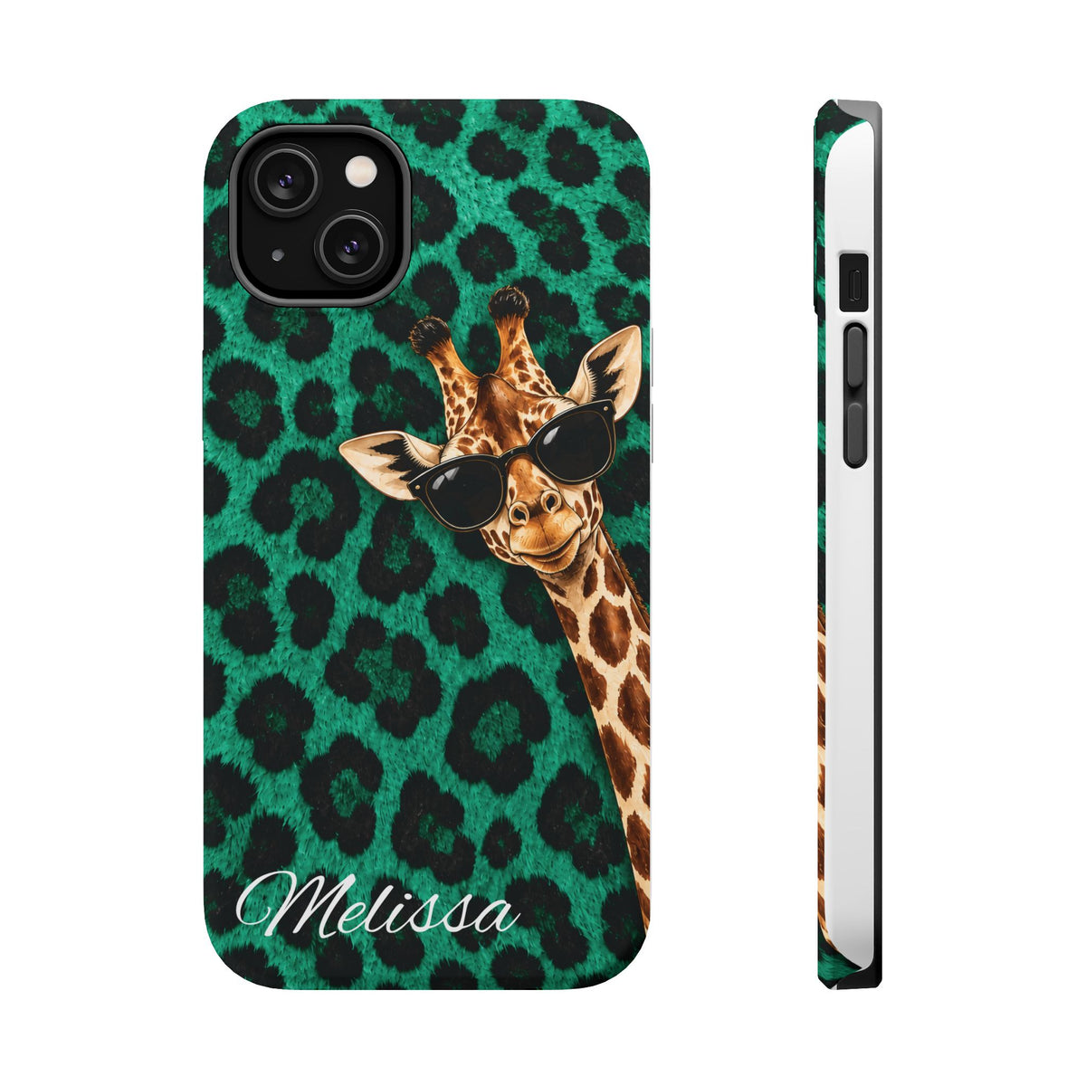 Personalized Giraffe Phone Case — Green Leopard Print Magnetic Impact-Resistant