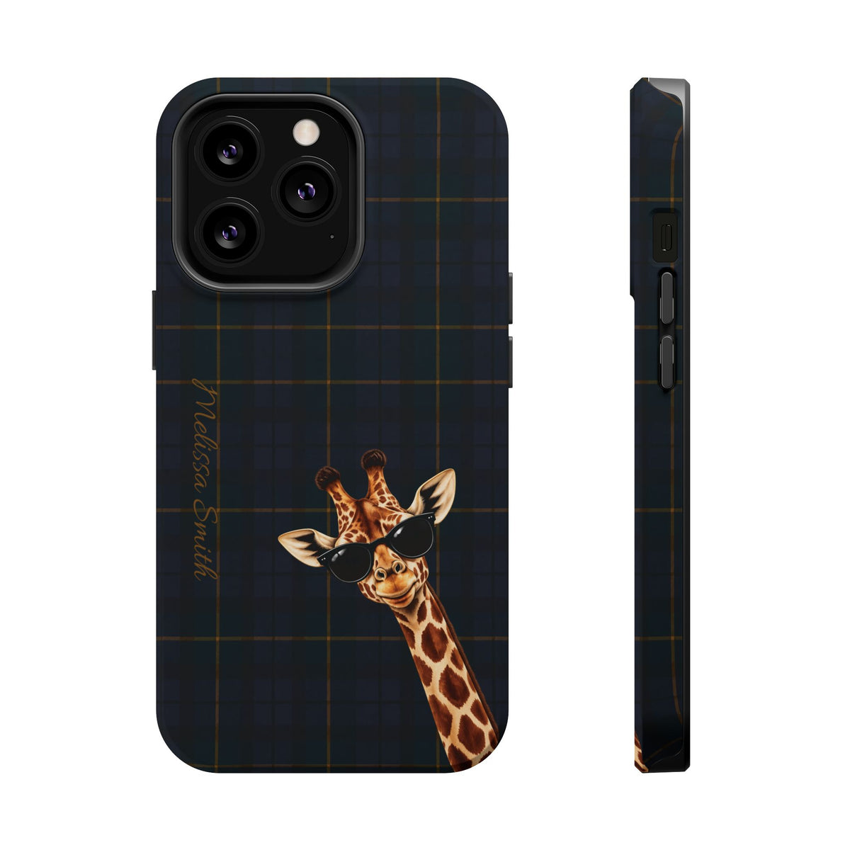 Personalized Giraffe Phone Case —Tartan Print Magnetic Impact-Resistant