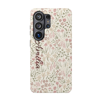 Personalized Floral Phone Case — Magnetic Impact-Resistant with Script Name