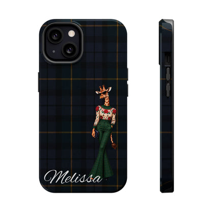 Personalized Giraffe Phone Case — Green Leopard Print Magnetic Impact-Resistant