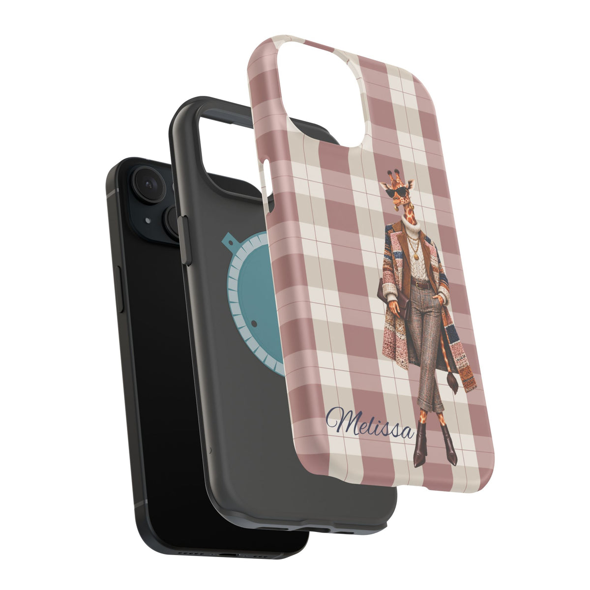 Personalized Giraffe Phone Case — Green Leopard Print Magnetic Impact-Resistant