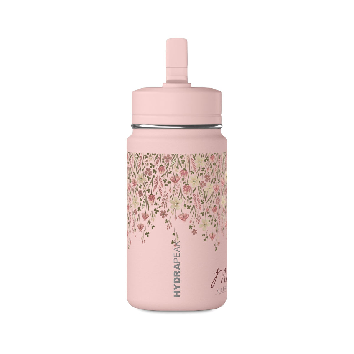 14oz Mini Water Bottle — Pink Floral Straw Bottle (Hydro Peak)