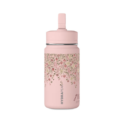 14oz Mini Water Bottle — Pink Floral Straw Bottle (Hydro Peak)