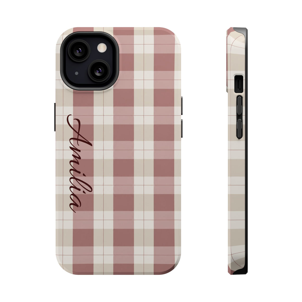 Plaid Personalized Phone Case — Magnetic Impact-Resistant, Name Customizable