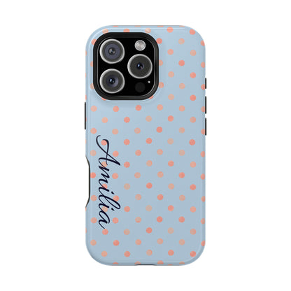 Personalized Polka Dot Magnetic Phone Case — Impact-Resistant iPhone Cover with Name