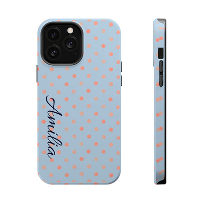 Personalized Polka Dot Magnetic Phone Case — Impact-Resistant iPhone Cover with Name