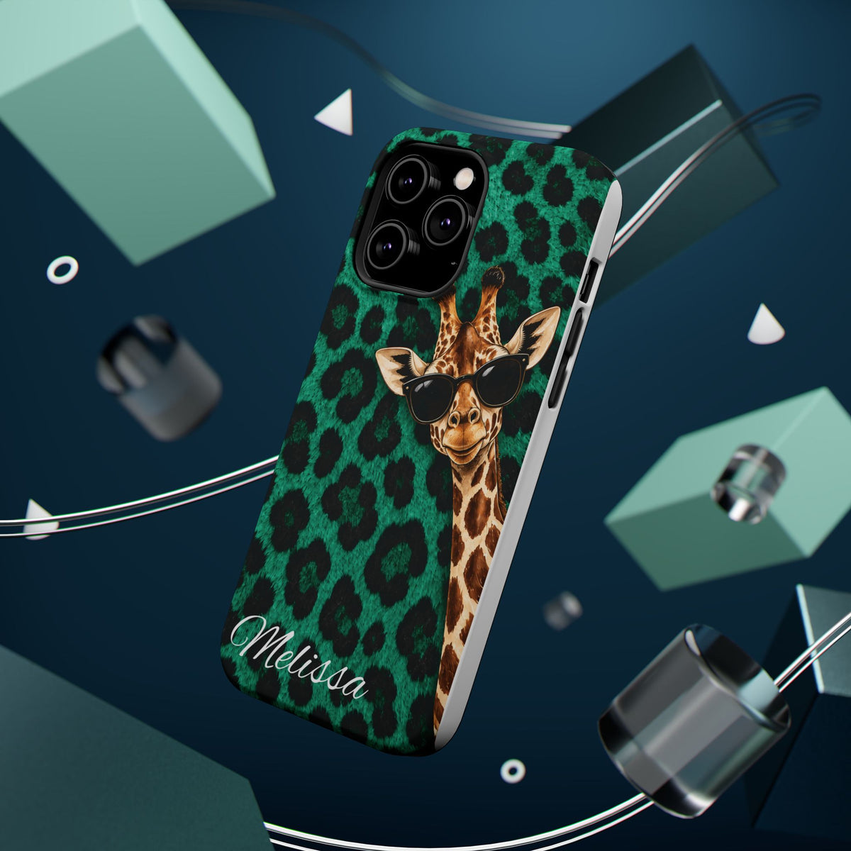 Personalized Giraffe Phone Case — Green Leopard Print Magnetic Impact-Resistant