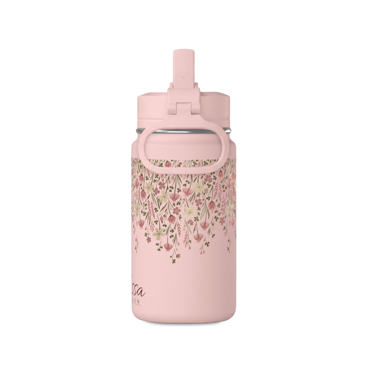 14oz Mini Water Bottle — Pink Floral Straw Bottle (Hydro Peak)