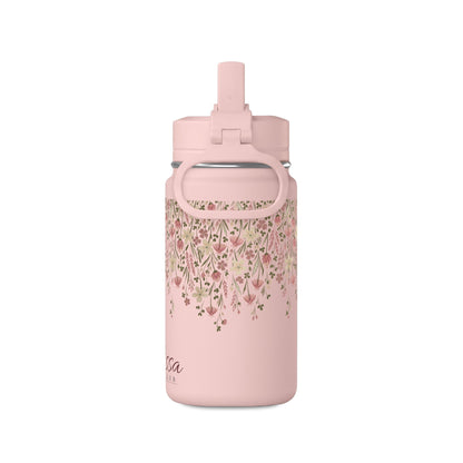 14oz Mini Water Bottle — Pink Floral Straw Bottle (Hydro Peak)