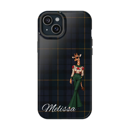 Personalized Giraffe Phone Case — Green Leopard Print Magnetic Impact-Resistant