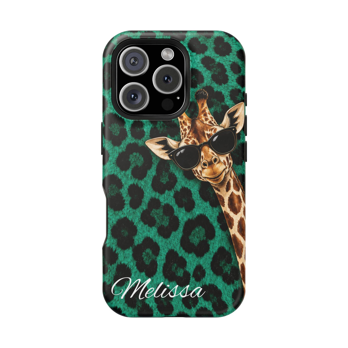 Personalized Giraffe Phone Case — Green Leopard Print Magnetic Impact-Resistant