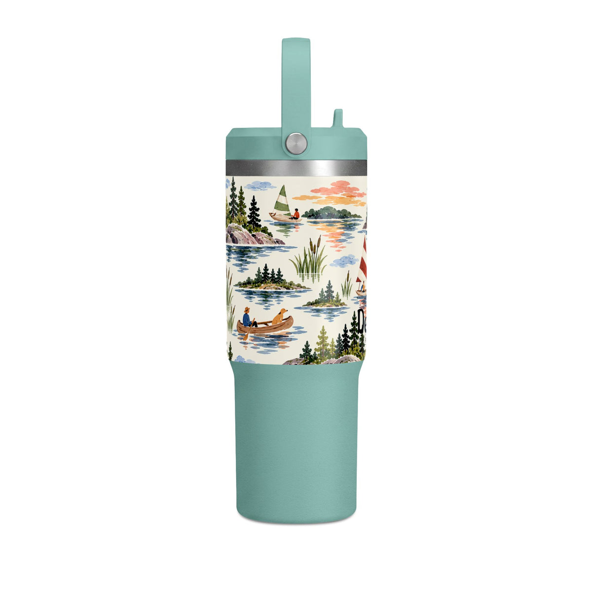32oz Travel Tumbler — Lakeside Camping & Sailing Watercolor Design