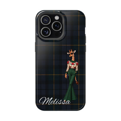 Personalized Giraffe Phone Case — Green Leopard Print Magnetic Impact-Resistant