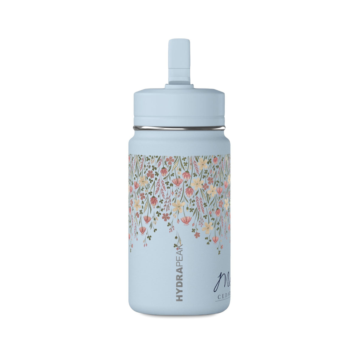 14oz Mini Water Bottle — Pink Floral Straw Bottle (Hydro Peak)