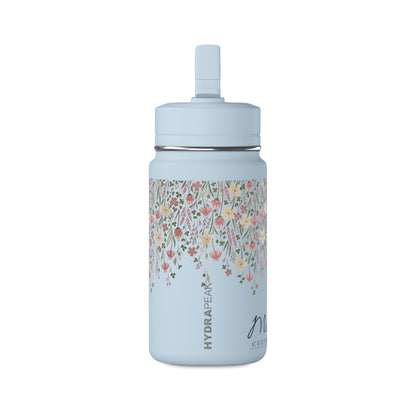 14oz Mini Water Bottle — Pink Floral Straw Bottle (Hydro Peak)