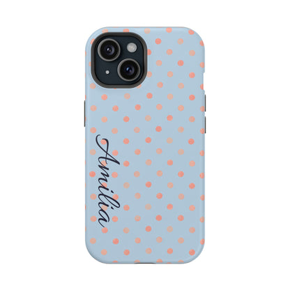 Personalized Polka Dot Magnetic Phone Case — Impact-Resistant iPhone Cover with Name
