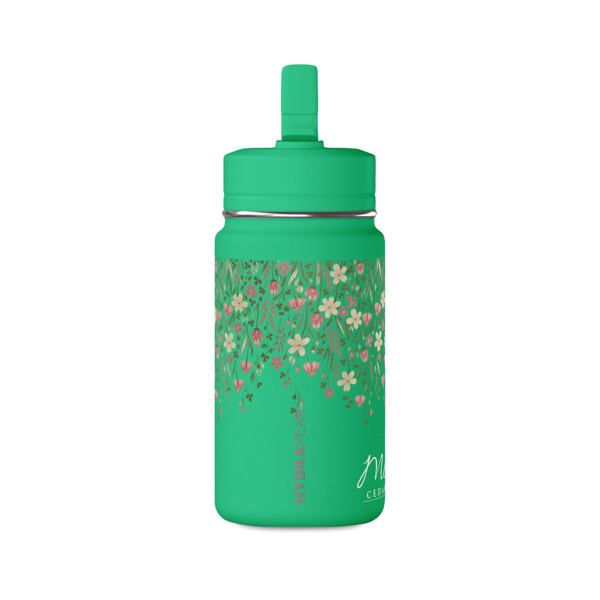 14oz Mini Water Bottle — Pink Floral Straw Bottle (Hydro Peak)