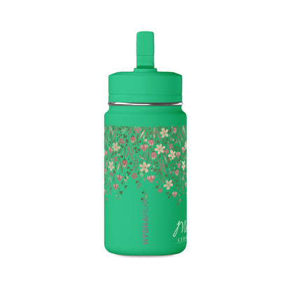 14oz Mini Water Bottle — Pink Floral Straw Bottle (Hydro Peak)