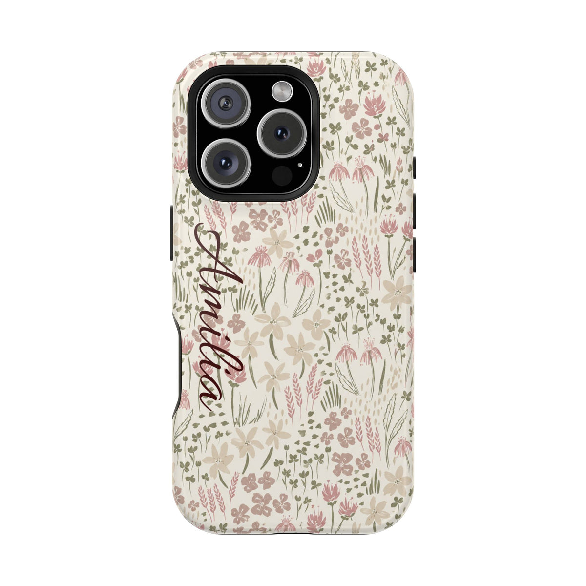Personalized Floral Phone Case — Magnetic Impact-Resistant with Script Name