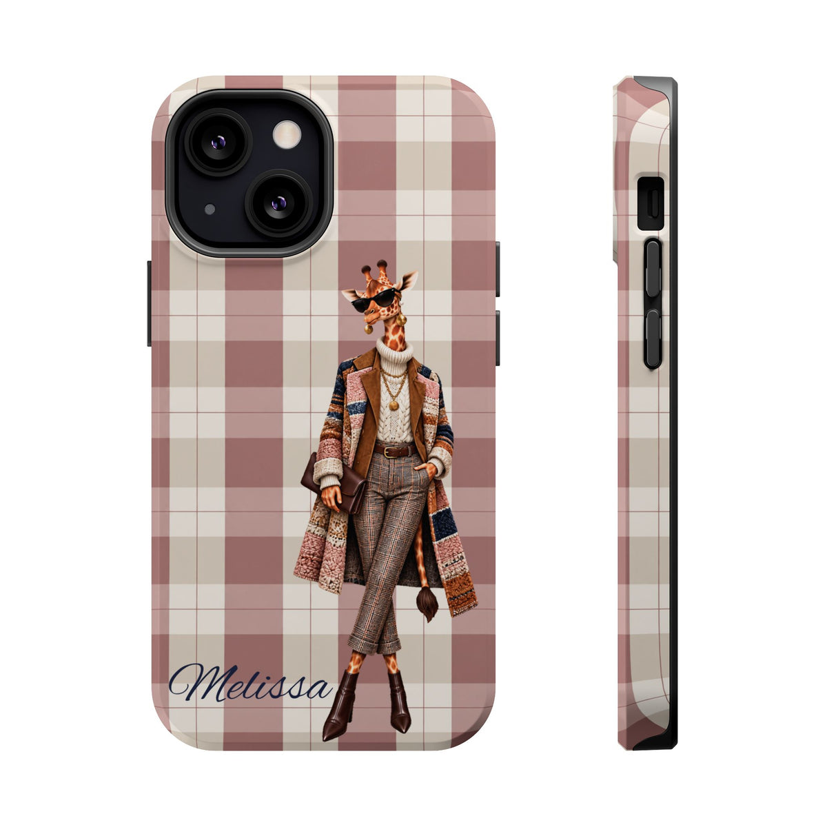 Personalized Giraffe Phone Case — Green Leopard Print Magnetic Impact-Resistant