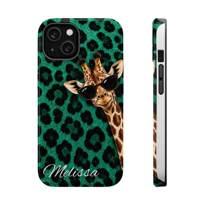 Personalized Giraffe Phone Case — Green Leopard Print Magnetic Impact-Resistant
