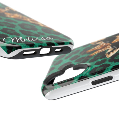 Personalized Giraffe Phone Case — Green Leopard Print Magnetic Impact-Resistant