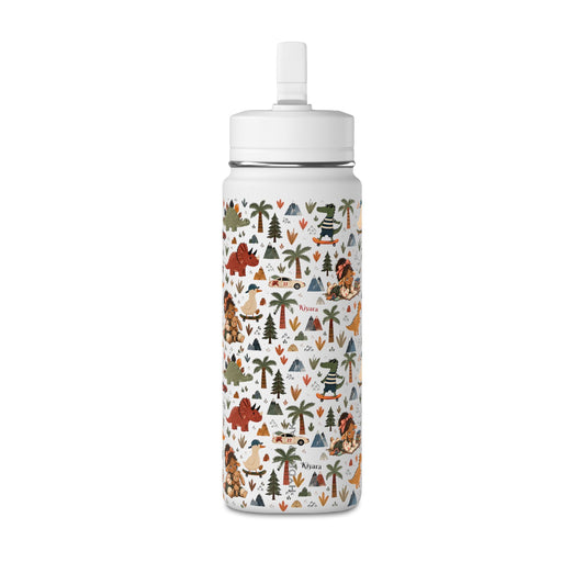 20oz Kids Dinosaur Water Bottle — Cute Dino Pattern with Name Personalization