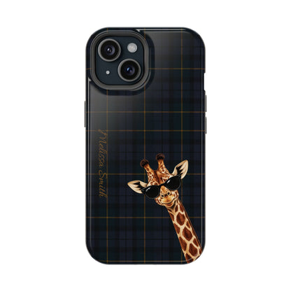 Personalized Giraffe Phone Case —Tartan Print Magnetic Impact-Resistant