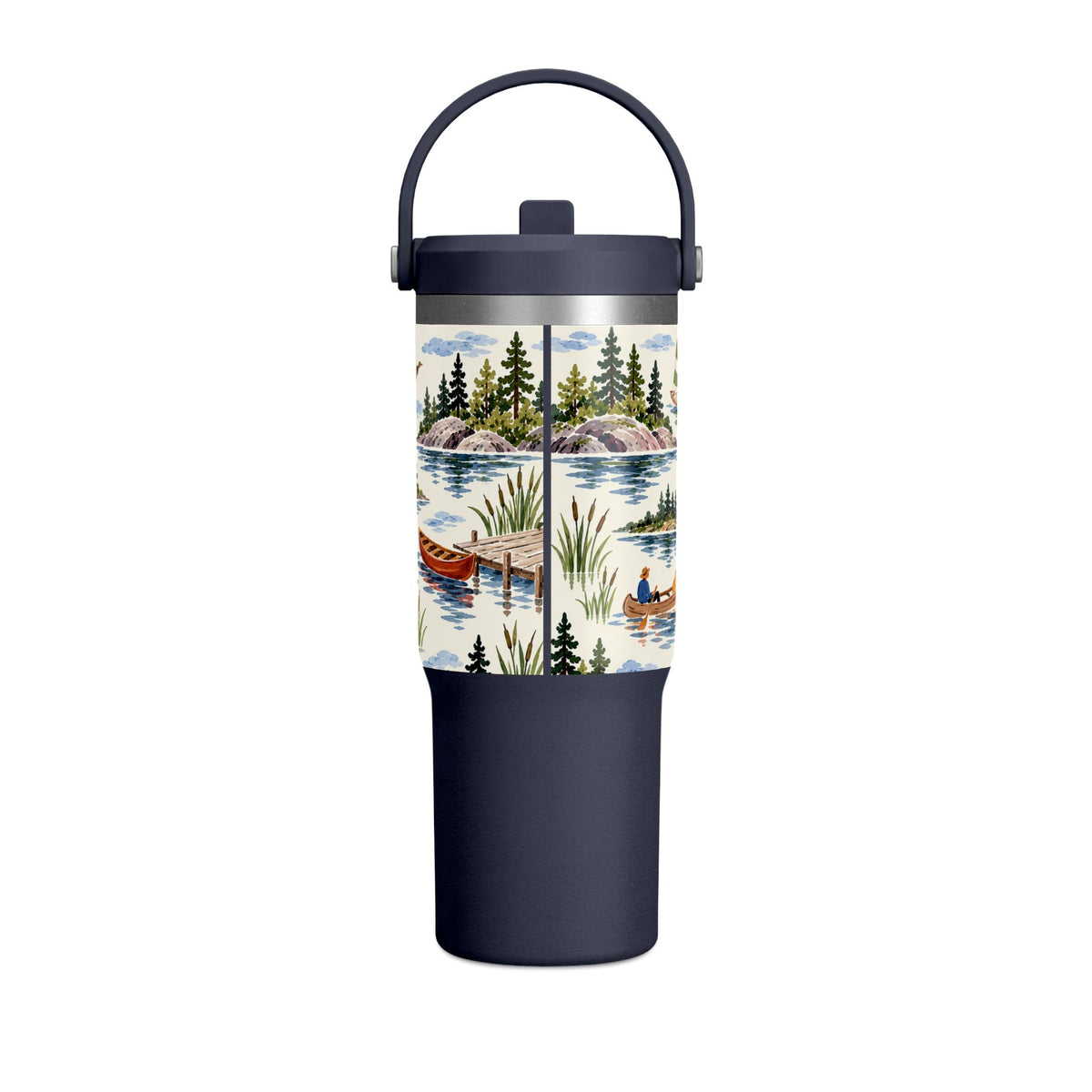 32oz Travel Tumbler — Lakeside Camping & Sailing Watercolor Design