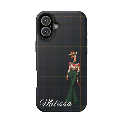 Personalized Giraffe Phone Case — Green Leopard Print Magnetic Impact-Resistant