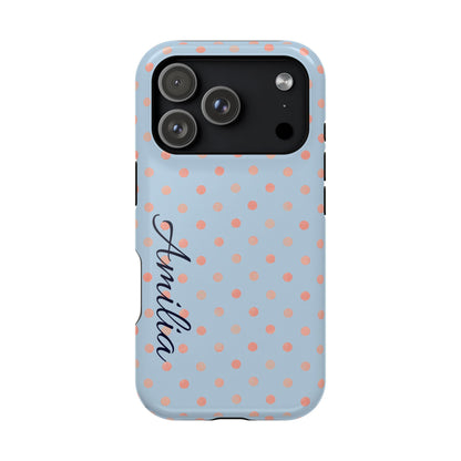 Personalized Polka Dot Magnetic Phone Case — Impact-Resistant iPhone Cover with Name