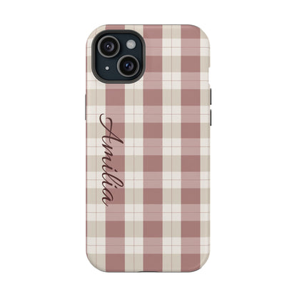 Plaid Personalized Phone Case — Magnetic Impact-Resistant, Name Customizable