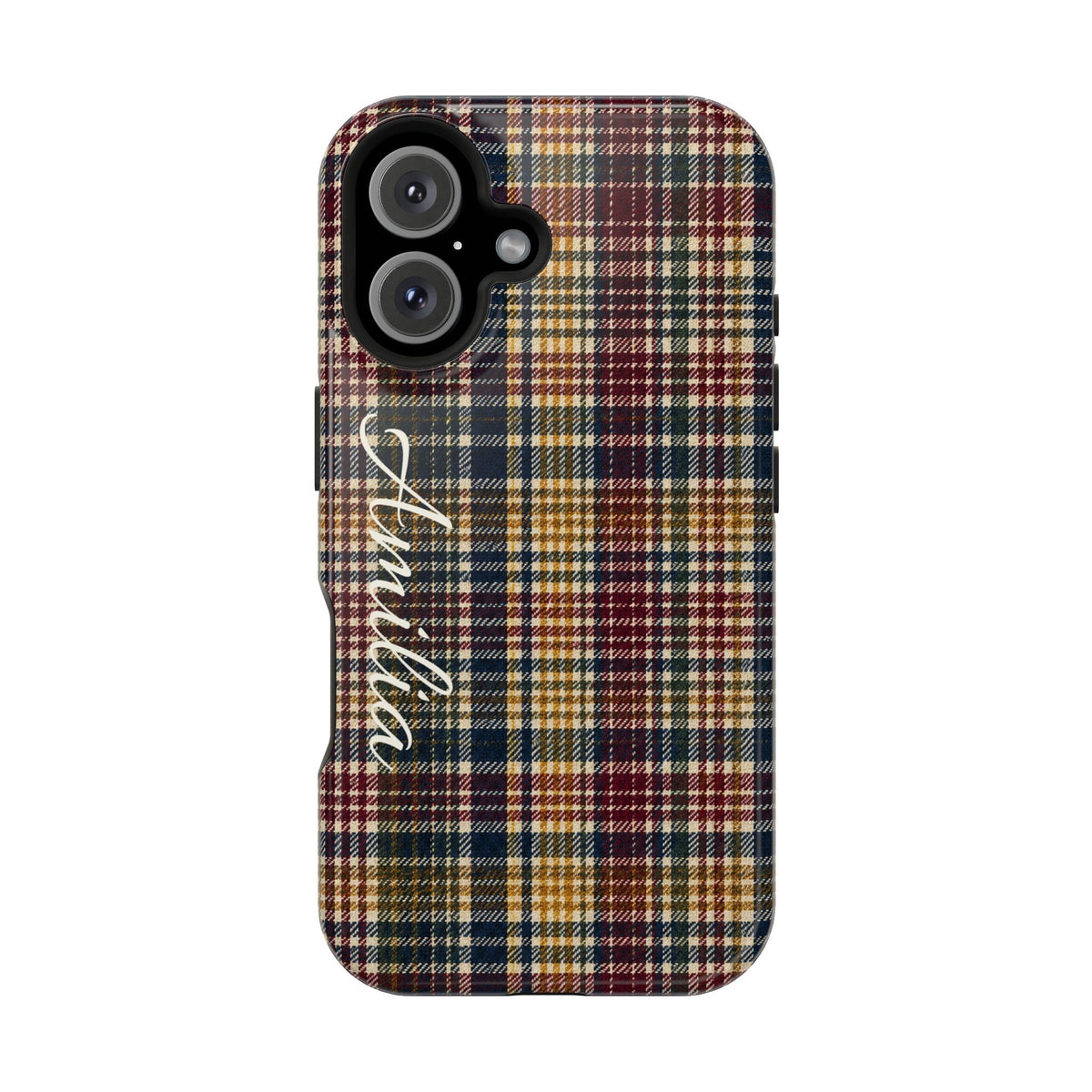 Plaid Magnetic Impact Phone Case — Personalized Script Name