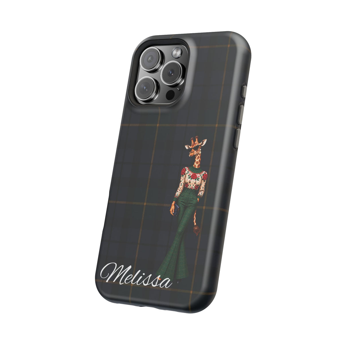 Personalized Giraffe Phone Case — Green Leopard Print Magnetic Impact-Resistant