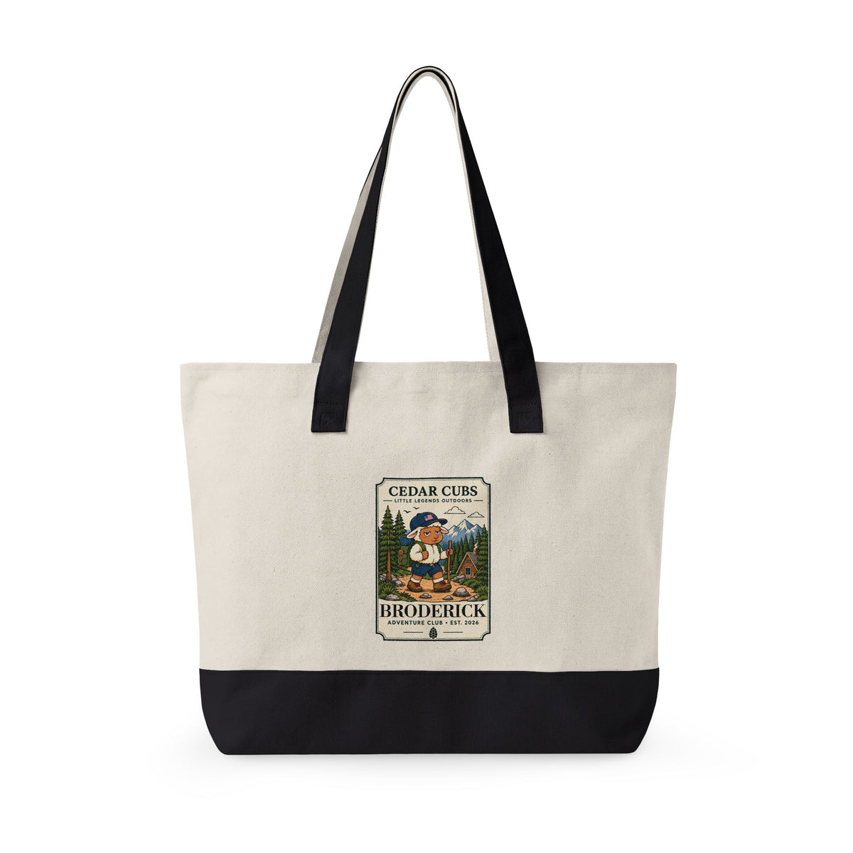 Canvas Tote Bag — Personalized 'Cedar Cubs' / Hiking Sheep Design, Zippered Beach & Market Tote